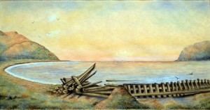 Watercolor of the wreck of the ship RAPPAHANNOCK
