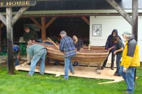 Searsport District High School students build a Shellback dinghy at PMM