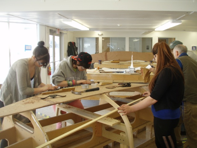 Searsport District High School student learning boatbuilding at Hamilton Learning Center at Penobscot Marine Museum