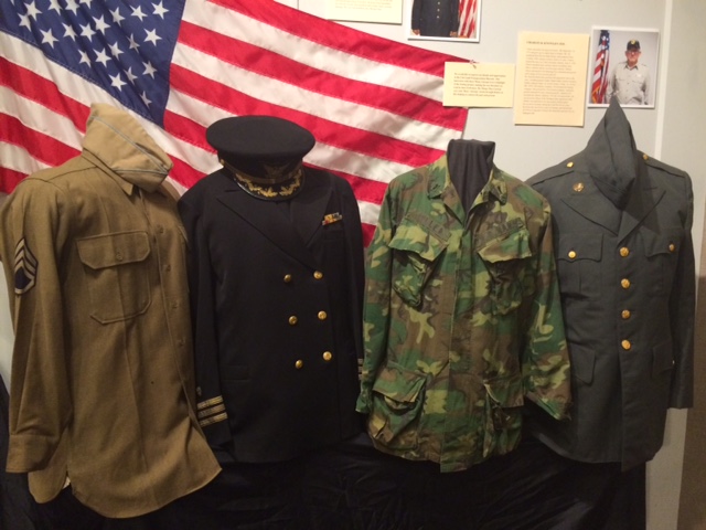 Uniforms from Memoirs of War: A Soldier’s Seabag at Penobscot Maine Museum.