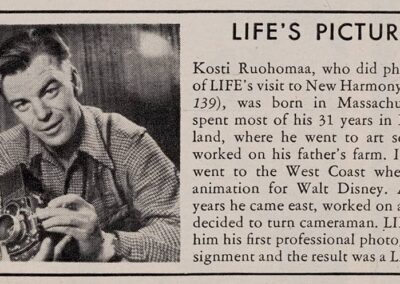 Kosti Ruohomaa was featured in the weekly Masthead “LIFE’s Pictures” with his portrait photo and a brief biography note. - LIFE September 17, 1945