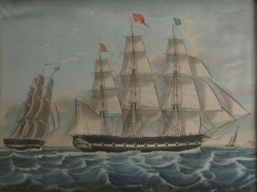 Painting shows multiple views of the ship B. Aymar
