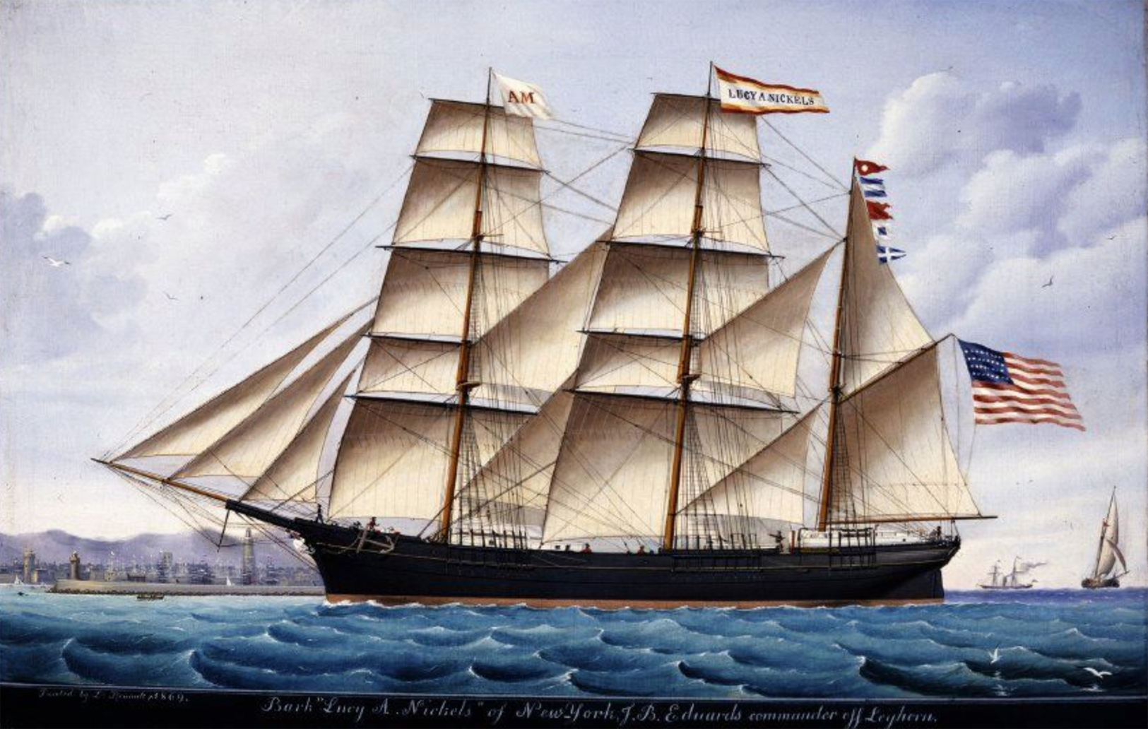 painting of a bark-rigged sailing vessel